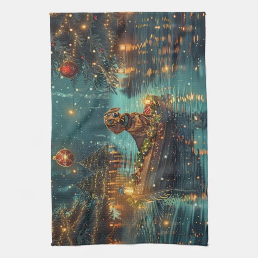 Teckel Kerst Feestelijke reis Theedoek (Verticaal)