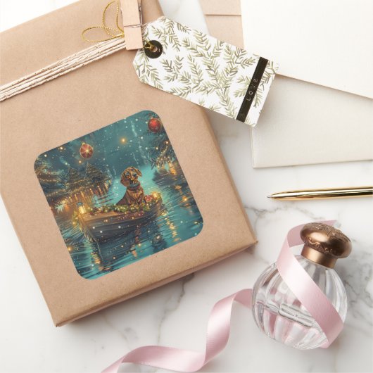 Teckel Kerst Feestelijke reis Vierkante Sticker (Geschenken)