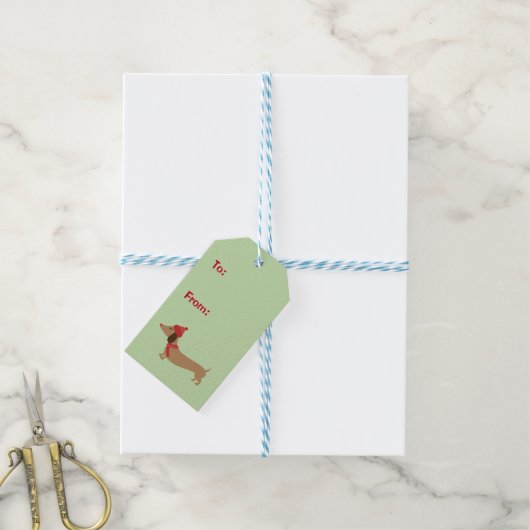Teckel Kerst Groene Gift Labels met String Cadeaulabel (Met Touw)