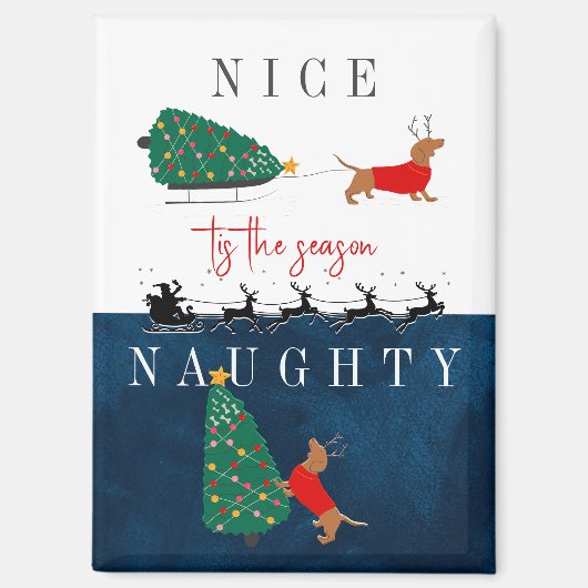 Teckel Kerst Hond Rode Trui Leuk & stout Magneet (Voorkant)