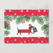 Teckel Kerst Schattigee Hond Sneeuwvlokken Holly Briefkaart (Voorkant)