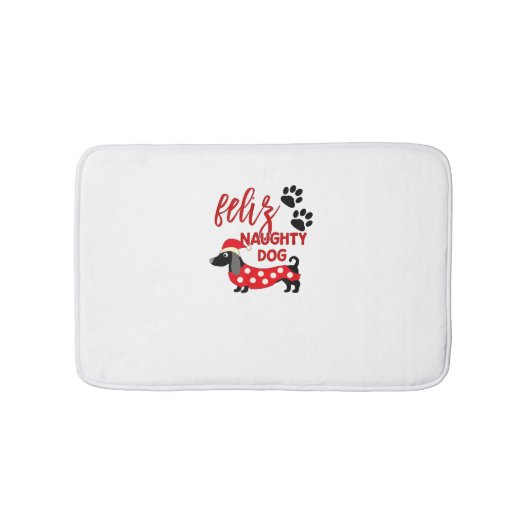 Teckel Kerst Shirt _ Funny Feliz Naughty Do Badmat (Voorkant)