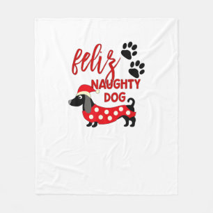 Teckel Kerst Shirt _ Funny Feliz Naughty Do Fleece Deken