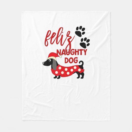 Teckel Kerst Shirt _ Funny Feliz Naughty Do Fleece Deken (Voorkant)