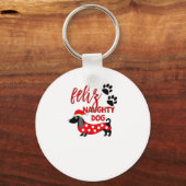 Teckel Kerst Shirt _ Funny Feliz Naughty Do Sleutelhanger (Voorkant)