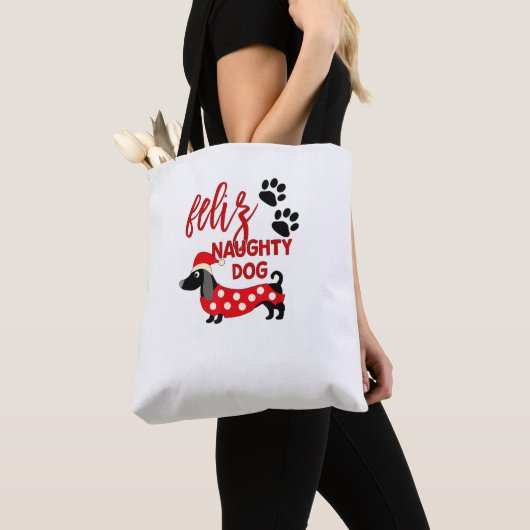 Teckel Kerst Shirt _ Funny Feliz Naughty Do Tote Bag (Dichtbij)