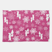Teckel Kerst Sneeuwvlokken Magenta Dish Handdoek (Horizontaal)