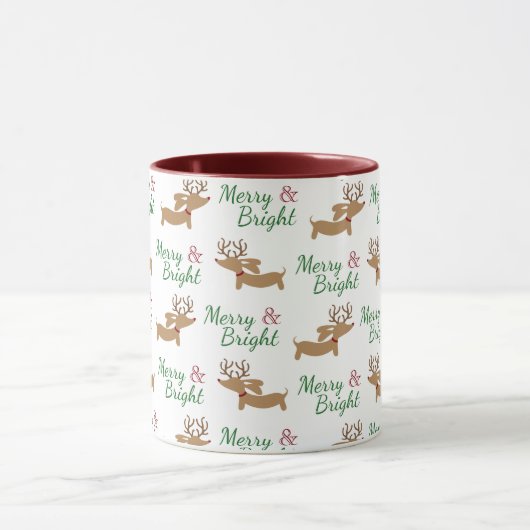 Teckel Kerst Vrolijk & Bright Wiener Dog Mok (Midden)