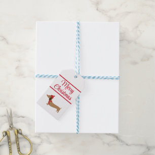 Teckel Kerst Witte Gift Labels met String Cadeaulabel