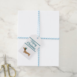 Teckel Kerstblauw Cadeau Labels met Touwtje Cadeaulabel