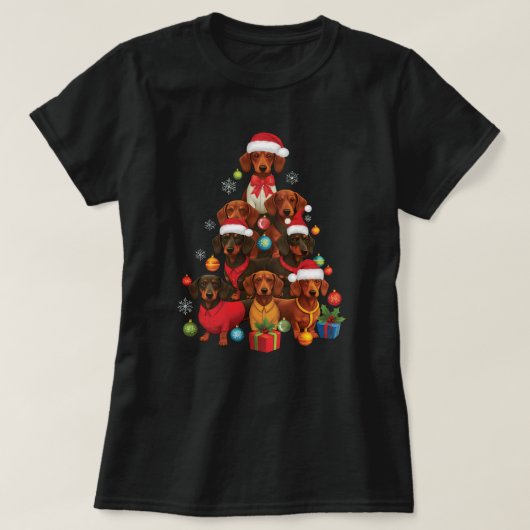 Teckel Kerstboom: Feestelijke Doxie T-shirt (Design voorkant)