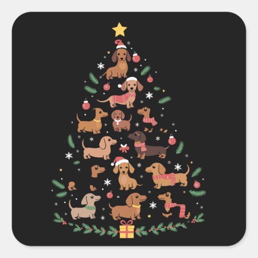 Teckel Kerstboom Hondenliefhebber Dogs Owner Vierkante Sticker (Voorkant)