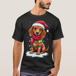 Teckel Kerstboom Schattige Santa Hat Lights XMA T-shirt