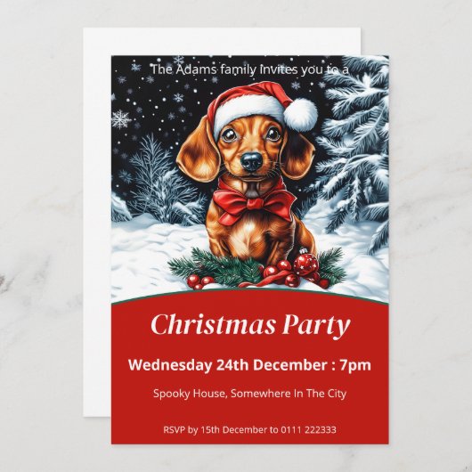 Teckel kerstfeest kaart (Voorkant / Achterkant)