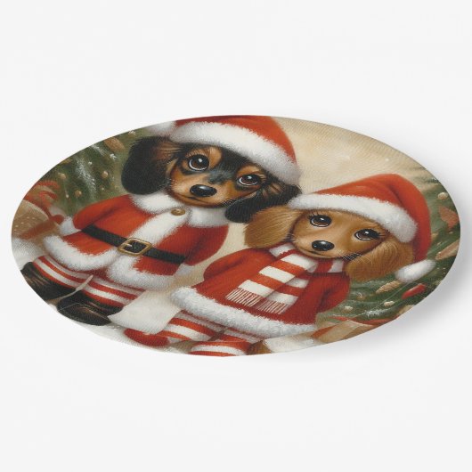 Teckel Kerstfeest Papier Borden Papieren Bordje (Gekanteld)
