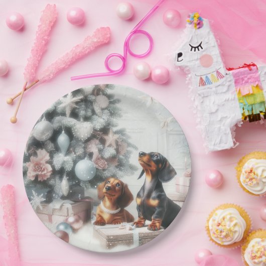 Teckel Kerstfeest Papier Borden Papieren Bordje (Feest)