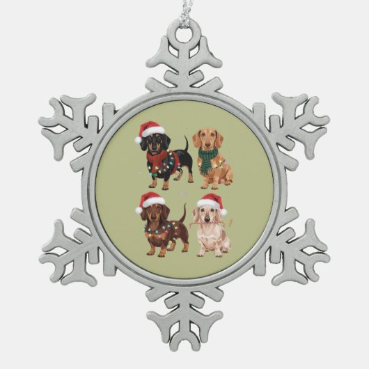 Teckel Kersthond Mama Lover Kerstcadeau Tin Sneeuwvlok Ornament (Voorkant)