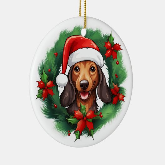 Teckel Kerstkrans Keramisch Ornament (Rechts)