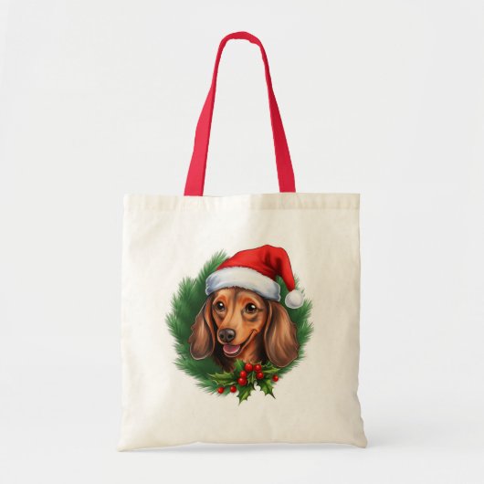 Teckel Kerstkrans Tote Bag (Voorkant)