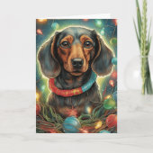 Teckel Kerstmis - Gewikkeld in kerstverlichting Kaart (Voorkant)