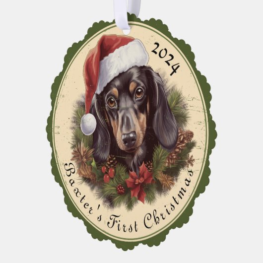 Teckel Kerstpapier Ornament Kaart (Links)