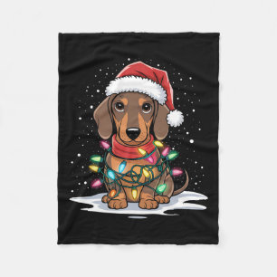Teckel Kerstverlichting Santa Hat Hondenliefhebber Fleece Deken