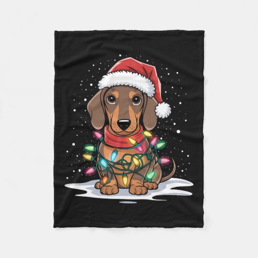 Teckel Kerstverlichting Santa Hat Hondenliefhebber Fleece Deken (Voorkant)
