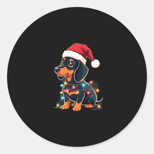 Teckel Kerstverlichting Santa Hat Xmas Dog Love Ronde Sticker (Voorkant)