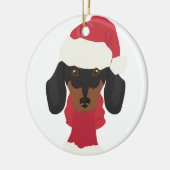 Teckel kerstversiering. sneeuwvlokdecoratie keramisch ornament (Links)