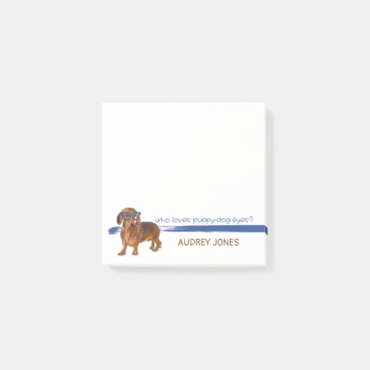 Teckel kleine hond met blauwe bril post-it® notes (Voorkant)
