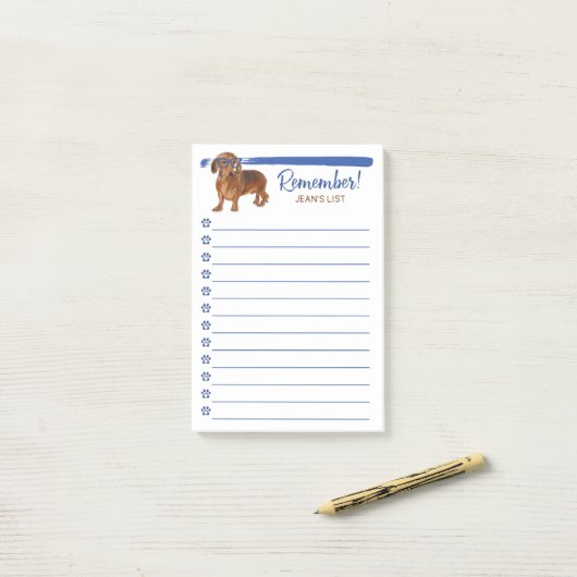 Teckel kleine hond Onthoud om lijst te doen Post-it® Notes (Op bureau)