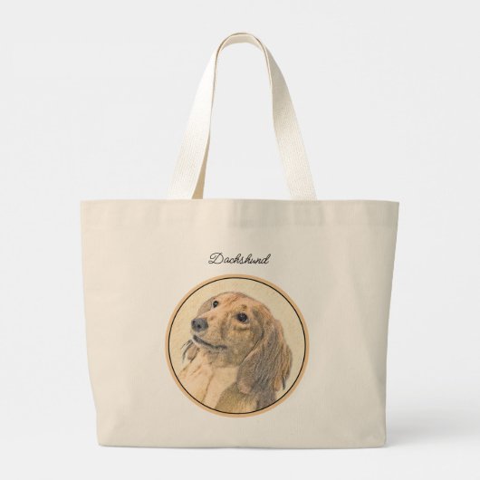 Teckel langharige rode schilderij Originele hond k Grote Tote Bag (Achterkant)