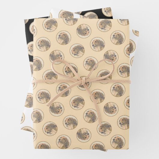 Teckel langharige rode schilderij Originele hond k Inpakpapier Vel (In situ)