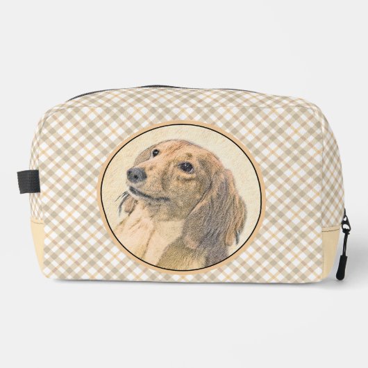 Teckel langharige rode schilderij Originele hond k Toilettasje (Voorkant)