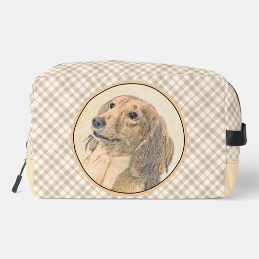 Teckel langharige rode schilderij Originele hond k Toilettasje (Achterkant)