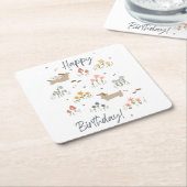 Teckel Liefhebbers Happy Birthday Bloemenfeest Kartonnen Onderzetters (Schuin)