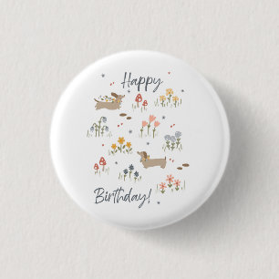 Teckel Liefhebbers Happy Birthday Bloemenfeest Ronde Button 3,2 Cm