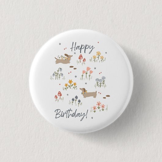 Teckel Liefhebbers Happy Birthday Bloemenfeest Ronde Button 3,2 Cm (Voorkant)