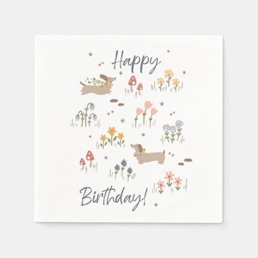 Teckel Liefhebbers Happy Birthday Bloemenfeest Servet (Voorkant)