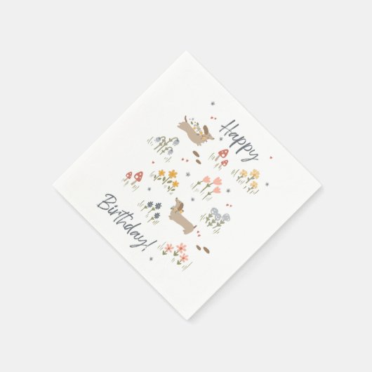 Teckel Liefhebbers Happy Birthday Bloemenfeest Servet (Hoek)