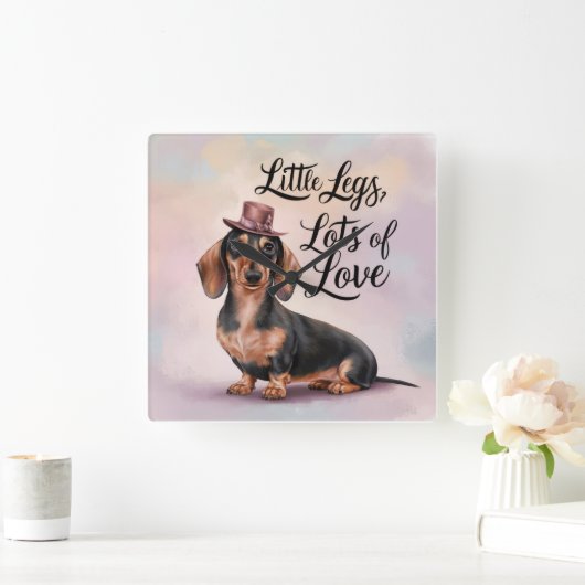 Teckel Little Legs Veel liefde Vierkante Klok (Huis)