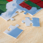 Teckel loopt in de sneeuw met kerst Pet Legpuzzel (Zijkant)