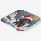 Teckel loopt in de sneeuw met kerst Pet Papieren Bordje (Gebogen)