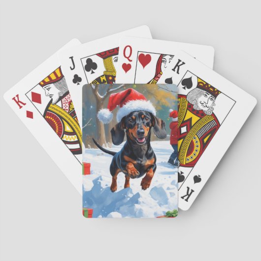 Teckel loopt in de sneeuw met kerst Pet Pokerkaarten (Achterkant)