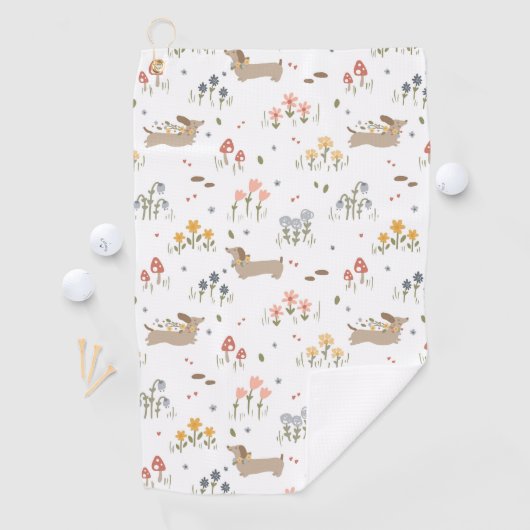 Teckel Lover Weiner Dog Sausage Dog Wildflower Golfhanddoek (Insitu)