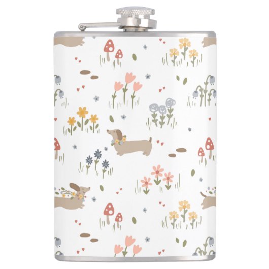 Teckel Lover Weiner Dog Sausage Dog Wildflower Heupfles (Voorkant)