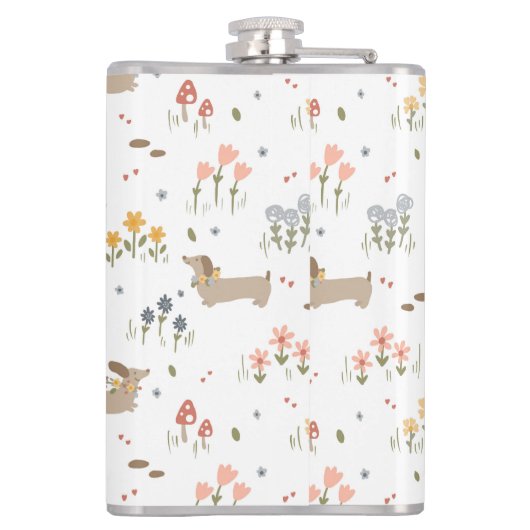 Teckel Lover Weiner Dog Sausage Dog Wildflower Heupfles (Achterkant)