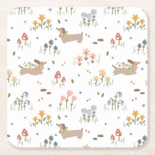 Teckel Lover Weiner Dog Sausage Dog Wildflower Kartonnen Onderzetters