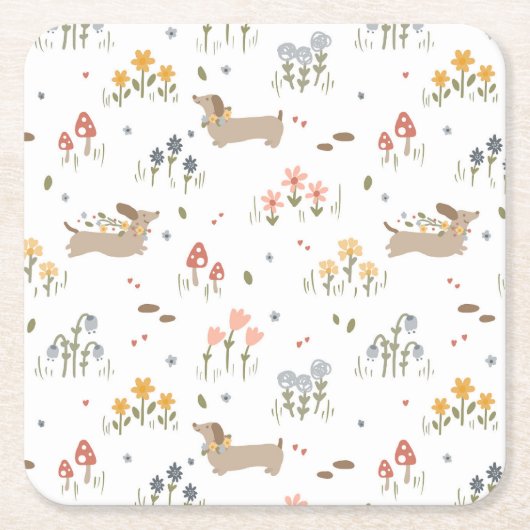 Teckel Lover Weiner Dog Sausage Dog Wildflower Kartonnen Onderzetters (Voorkant)