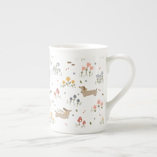 Teckel Lover Weiner Dog Sausage Dog Wildflower Porselein Kop (Rechts)